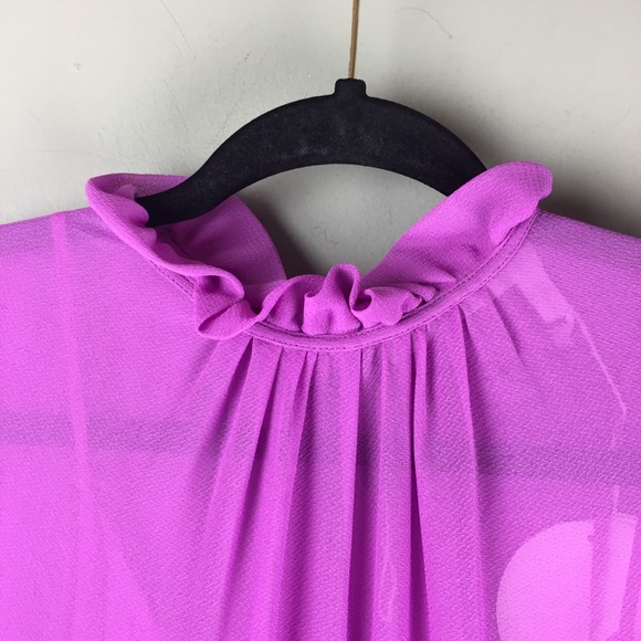 NWT See By Chloe Ruffled Georgette High Neck Dropped Waist Purple Mini Dress 4 - Picture 5 of 14